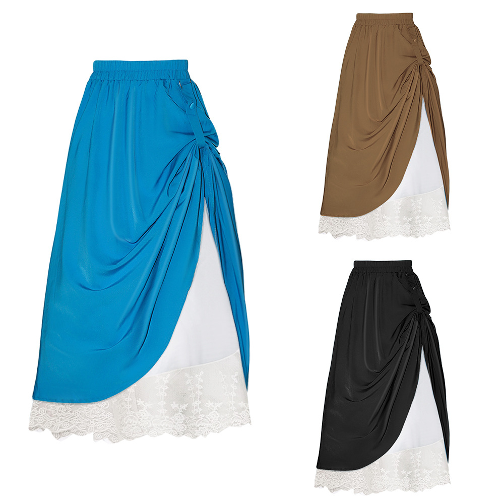 Skirts - Damen-Steampunk-Rock, Gothic, elastischer Bund, doppellagiger, langer