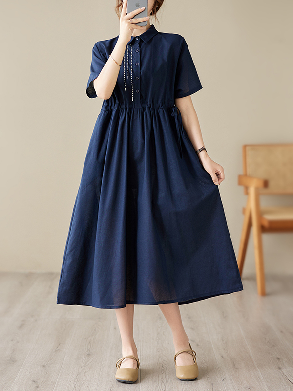 Casual Loose Linen Shirt Dress - Lässiges Baumwoll-Leinen-Kleid mit Stickerei für Damen,
