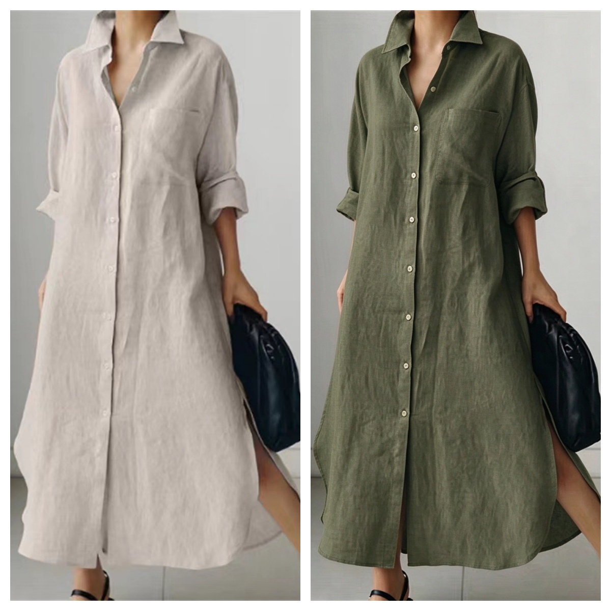Elegantes Damenkleid mit Umleg – Casual Loose Linen Shirt Dress Bewertung und Preis