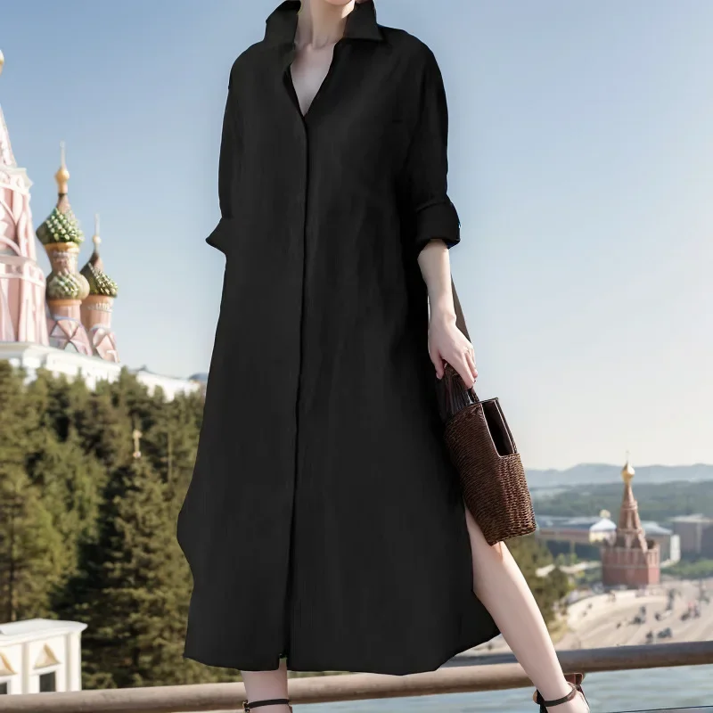 Elegantes Damenkleid mit Umleg – Casual Loose Linen Shirt Dress Bewertung und Preis