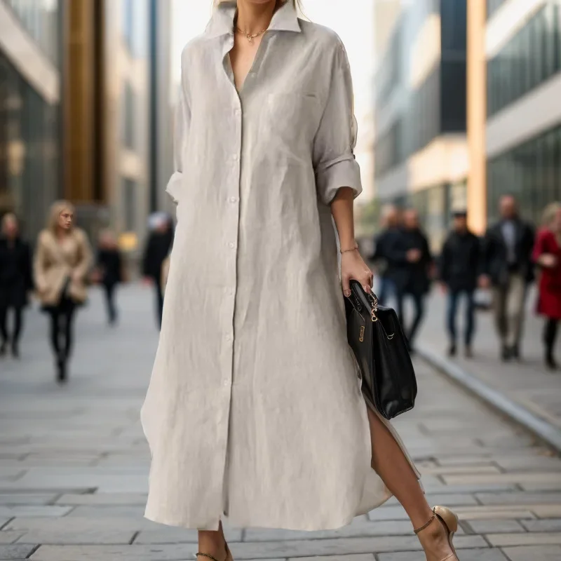 Elegantes Damenkleid mit Umleg – Casual Loose Linen Shirt Dress Bewertung und Preis