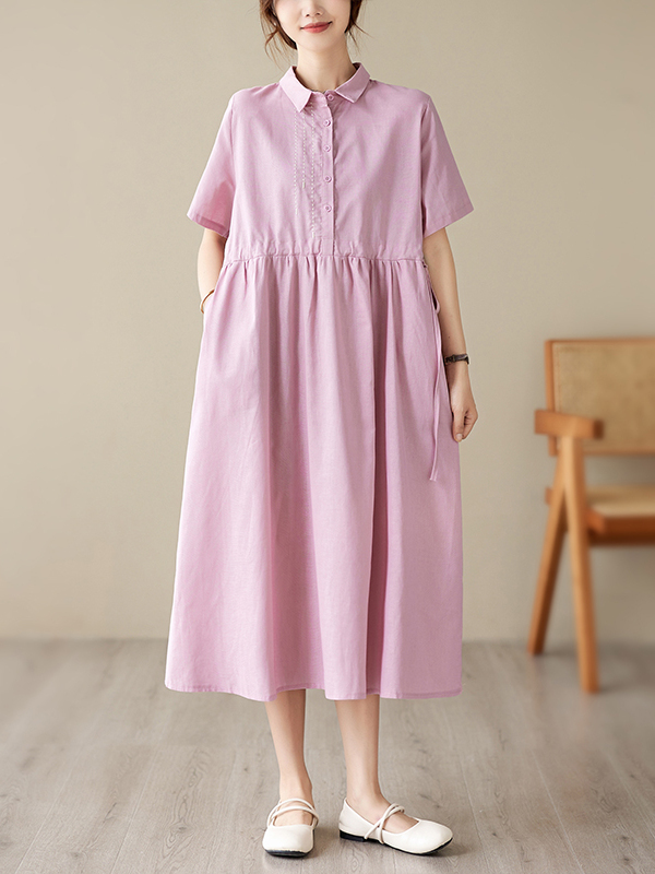 Lässiges Baumwoll-Leinen-Kleid – Casual Loose Linen Shirt Dress Bewertung und Preis