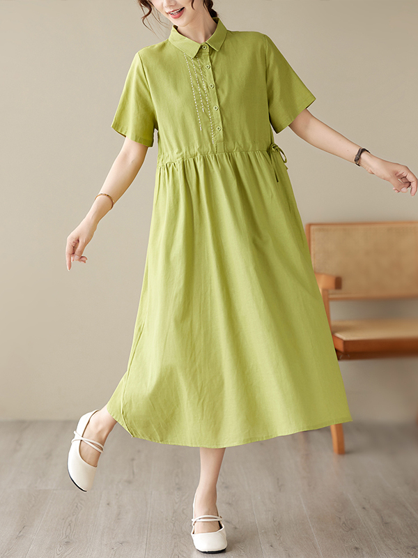 Lässiges Baumwoll-Leinen-Kleid – Casual Loose Linen Shirt Dress Bewertung und Preis