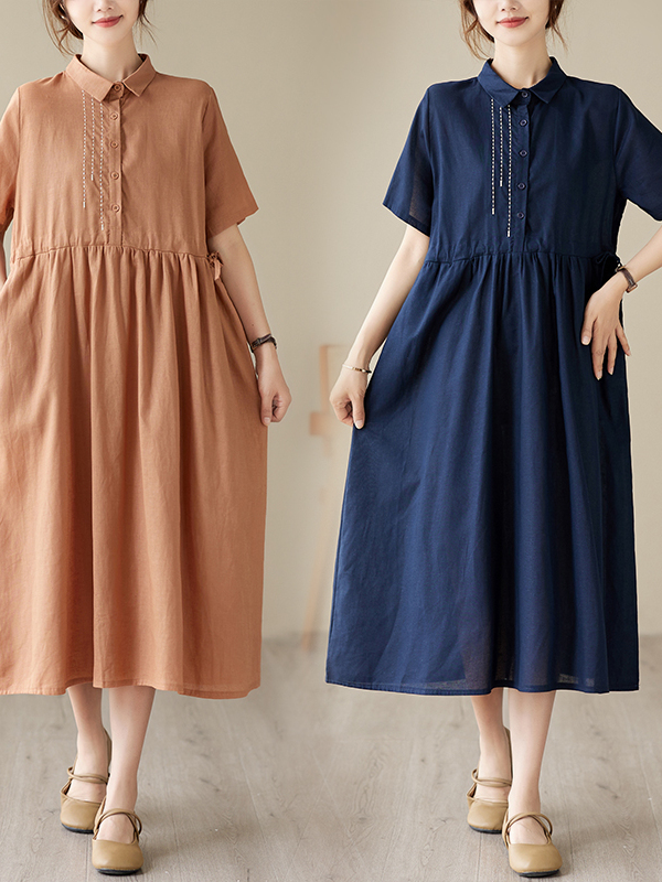 Lässiges Baumwoll-Leinen-Kleid – Casual Loose Linen Shirt Dress Bewertung und Preis