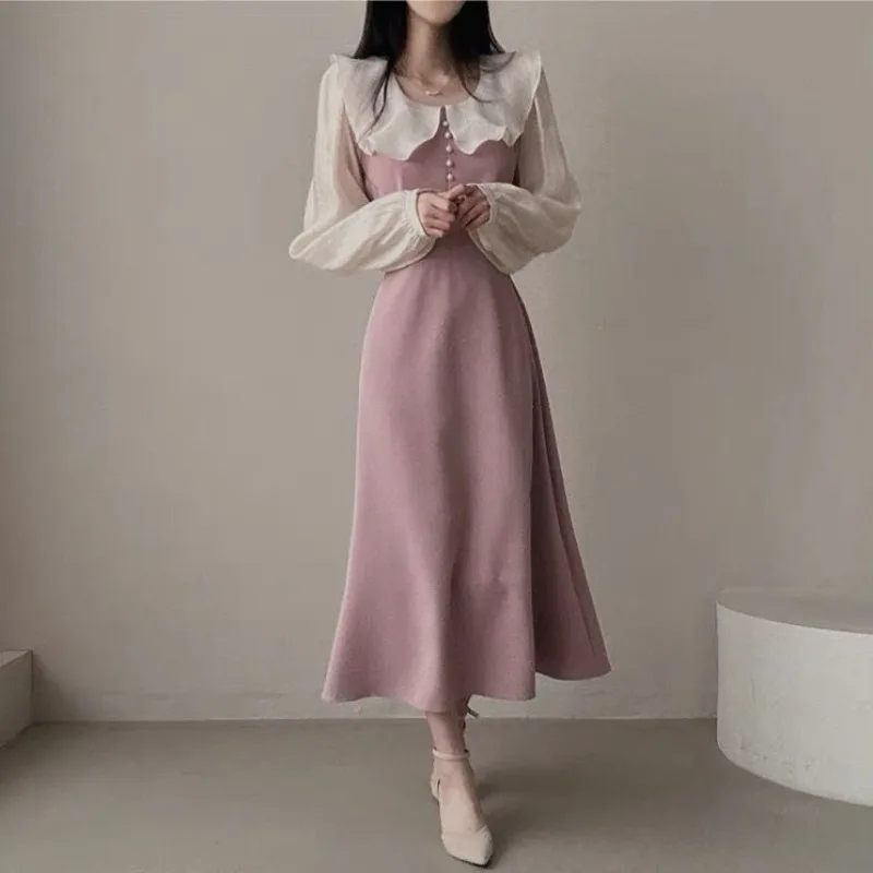 Langarm Kleider Frauen Französ – French Vintage Floral Midi Dress Bewertung und Preis